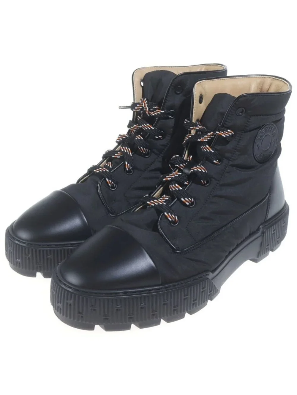 Hermes Fresh Short Boots Nylon Paneled Lace-up Rubber Sole Black